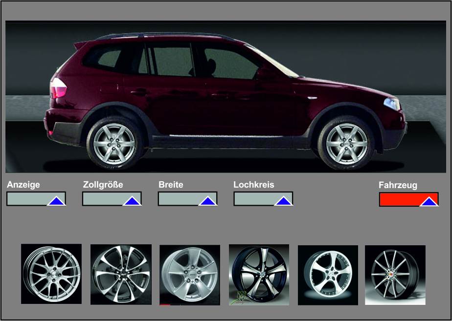 Am 24 Zoll Monitor kann die optische Wirkung der Felgen direkt betrachtet werden
